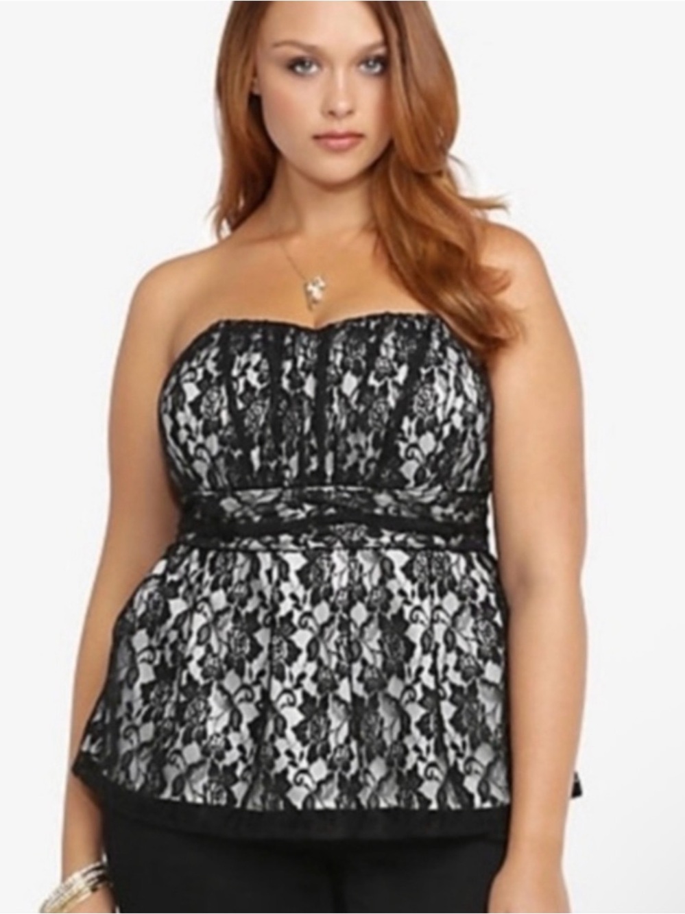 Torrid Strapless Black Lace Peplum Dress